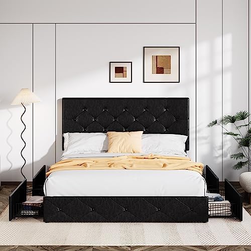 Allewie Full Size Storage Bed Frame with 4 Underbed Drawers, Black