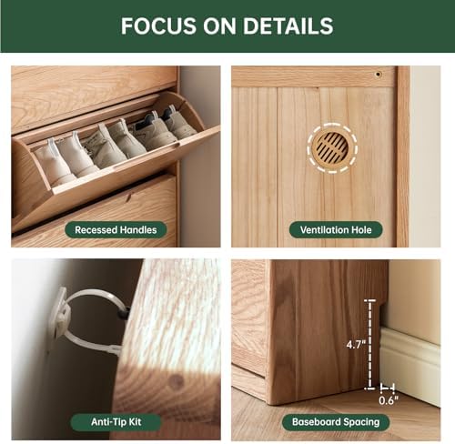 Fully-Assembled Oak Shoe Cabinet with 3 Flip Drawers, 7.9'' Narrow