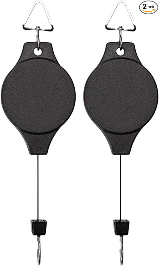 Pack Plant Hook Pulley, Retractable Plant Hanger Easy Reach Hanging Flower Basket for Garden Baskets Pots and Birds Feeder Hang High up and Pull Down to Water Or Feed (Black 2Pack)