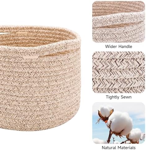 MiniArk Small Basket for Organizing | Cube Shelf Closet Storage Baskets | 9.7×9.7×7.1” | Woven Rope Gift Basket | Nursery | Round 3 Packs Mixed Brown
