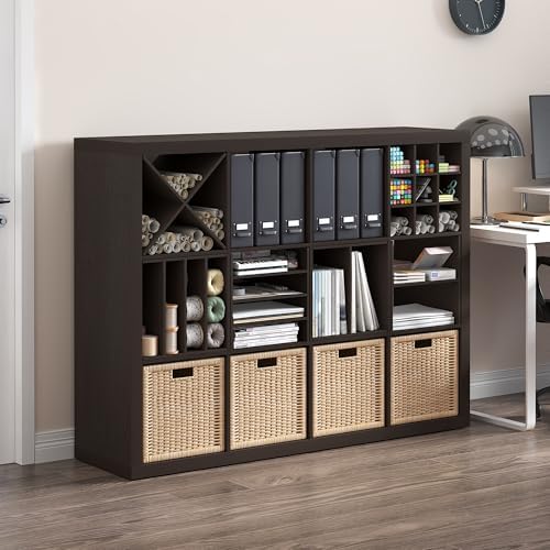 Furinno Cubicle X-Shelf Cube Insert, 3-Shelf Cube Organizer, Dark Oak