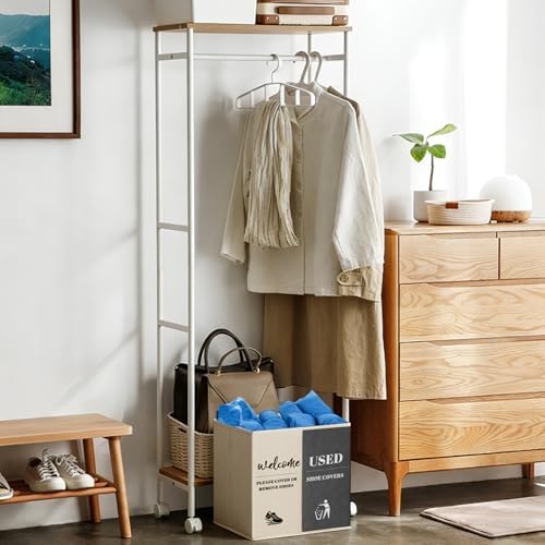 200 Pack Disposable Shoe Covers with 2-in-1 Storage Box, Waterproof Non Slip & Please Remove Your Shoes Door Hanger Sign, 2 Compartments for New/Used Covers for Guests Indoor (Beige Gray)