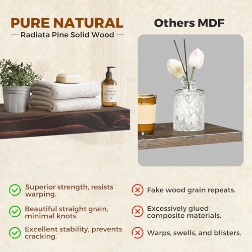 24x6.8x1.7in Solid Wood Floating Wall Shelf Set of 2 Walnut Finish