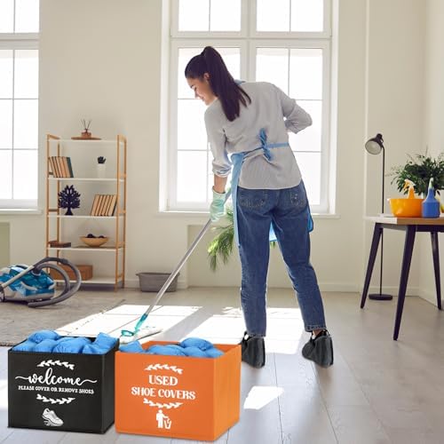 2 Pcs Shoe Cover Boxes Dispenser Storage Bins, Black, Orange