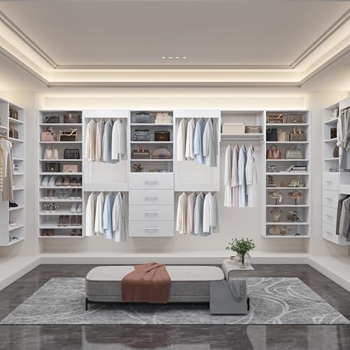 Modular Closet System, 40" Wide Wall-Mounted Closet Tower Organizer with Rods for Walk-In Closet Storage, White