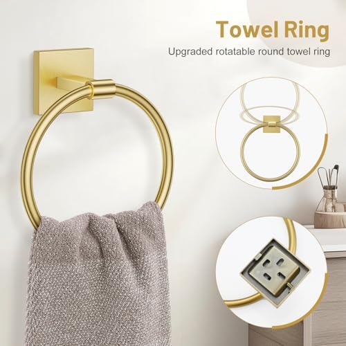 Lairuier Brushed Gold Bathroom Accessories, Towel Bar Set Wall Mounted