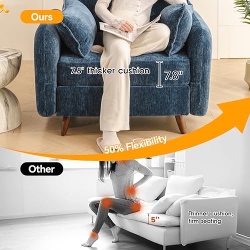 Rexulqo Oversized Accent Chair with Ottoman,All Seats Storage,Comfy Big Armchair,24.5'' Deep Seat,Upholstered Living Room Chairs,Reading Chair,Lounge Chair for Bedroom,Office,Chenille,Blue