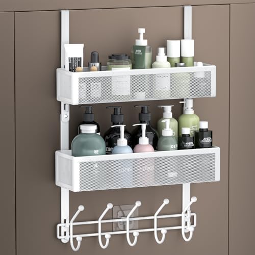 Over The Door Hooks Organizer with 2 Mesh Baskets and 10 Hooks