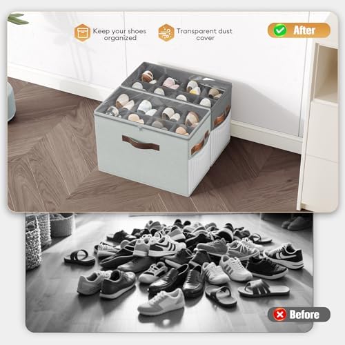 2 Pack Shoe Organizer for Closet, Foldable Shoe Storage with Adjustable