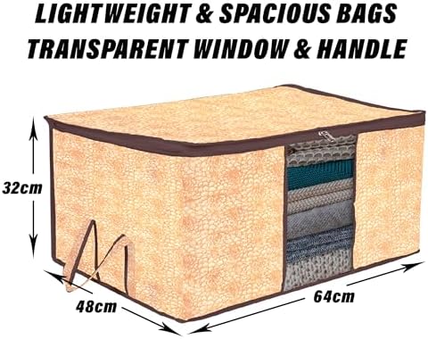 Kuber Industries Underbed Storage Bag | Clothes Storage Organizer | Blanket Cover with Clear Window | Zipper Closure & Handle Cloth Organizer | Flower-Design | Large | Pack of 2 | Brown