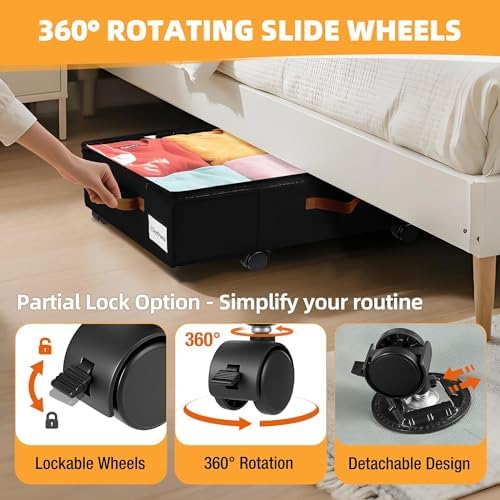 Under Bed Storage with Wheels, Dorm Room Organizer for Clothes Shoes Toys