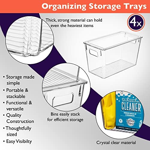 ClearSpace Plastic Storage Bins with Lids for Pantry & Fridge, 4 Pack | Modern plastic storage bins with lids for pantry and refrigerator organization, 9L capacity, transparent rectangular shape