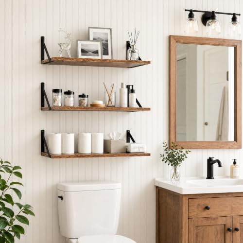 Floating Shelves 24 Inch Long, Set of 3, 12 Inch Deep Wall Shelves