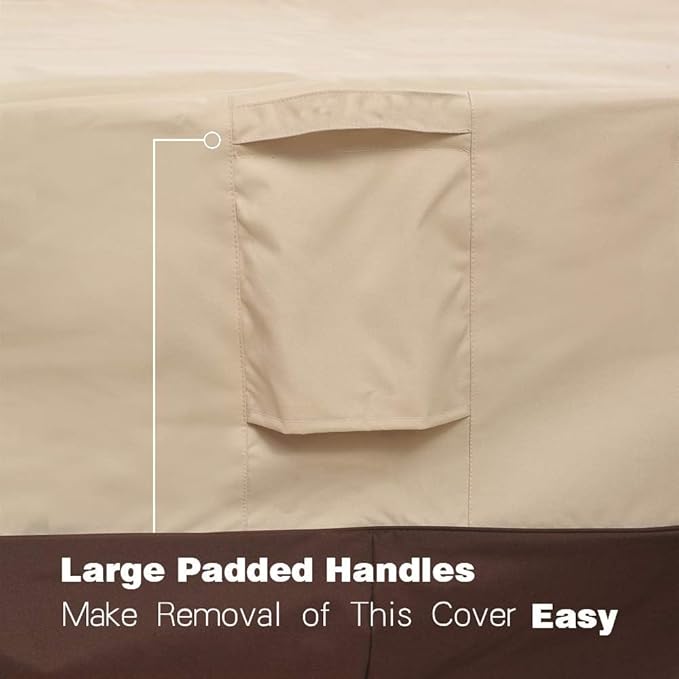 Vailge Rectangular/Oval Patio Table Cover, Heavy Duty and Waterproof Outdoor Lawn Patio Furniture Covers (Beige&brown, 84"Lx84"Wx28"H)
