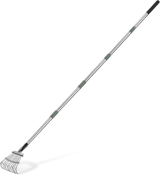 Amazon Basics - Garden Rake, 38.5" - 80.5" Adjustable Steel Handle, Black