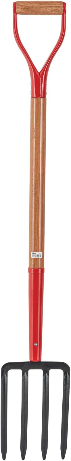 Truper Spading Fork, 4-Tine Steel Head, 30-Inch, Wood D-Handle, Heavy-Duty Garden & Landscaping Digging Fork (Model 30293)