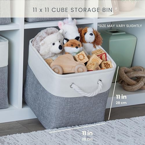OrganiHaus 11x11 Cube Storage Bins, 4-Pack Fabric Cubes, Rope Handles