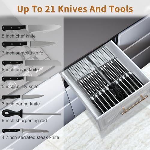 NIUXX Knife Drawer Organizer, Large Capacity In-Drawer Knife Block Set