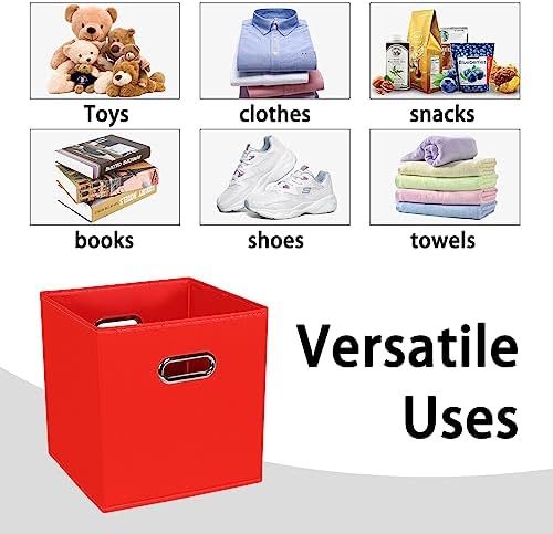 Black Foldable Storage Cubes Bins , Fabric Storage Box Cubes Organizer Baskets with Dual Handles for Home Organizer (Red)