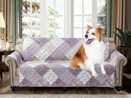 Brilliant Sunshine Lilac & Beige Roses Patchwork Couch Cover, 78" seat