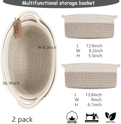 COMFY-HOMI Oval Rope Basket with Handles for Shelves,Toys,Book, Cloth Storage Baskets for Organizing Toy Decorative Organizer for Living Room, Bathroom