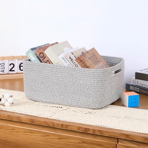 MiniArk Large Storage Baskets for Organizing, 17 x 13 x 7.5” Closet Shelf Baskets for Clothes Blanket Towels, Baby Nursery, Toy Bins Box, Woven Rope Baskets, 4 Packs Mixed Grey