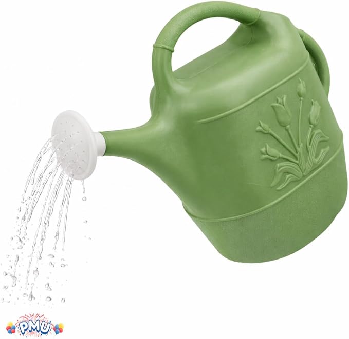 PMU 2 Gallon Watering Can - Garden Watering Can for Indoor & Outdoor Plants - Plastic Water Can with Detachable Sprinkler Head - Large Water Pot, Made in USA - Sage Green Pkg/12