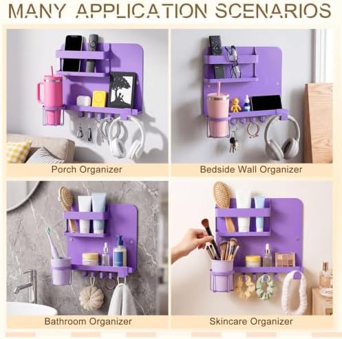 Novabright Bedside Wall Organizer Metal Shelf for Dorm Bedroom,Purple