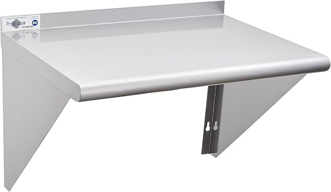 Profeeshaw NSF Stainless Steel Shelf 18” x 24”, Commercial Wall Shelving | 300 lb, Wall Mounted Metal Shelves, with Backsplash and 3 Brackets, for Restaurant, Bar, Utility Room, Kitchen and Garage