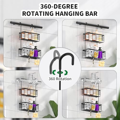 SHANSHUI Shower Hanging Caddy, Double Bathroom Showers Organizer Basket, Shampoo Bracket, Over Door Shower Rack with Hooks, 304 Stainless Steel Rustproof