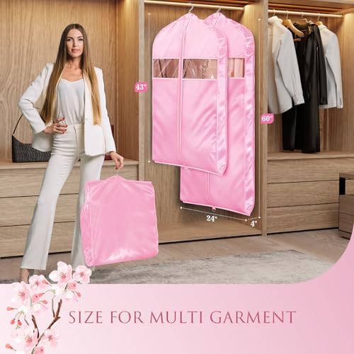 Univivi Satin Garment Bags for Hanging Clothes, Pink, 60 Inch, 2 Pack