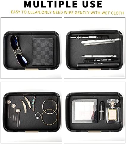 SANZIE Leather Tray Organizer, Valet Tray Key Bowl (Metal Gilded, Black)