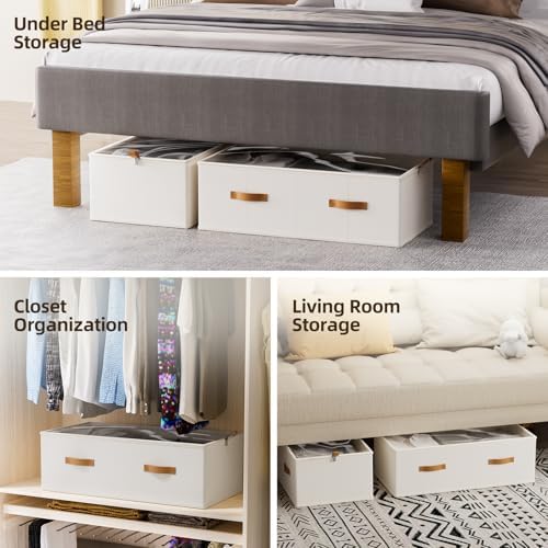 FHSQX 4 Pack Under Bed Storage Bins,10 Inch Tall,White, 31.5x15.8x10 inch