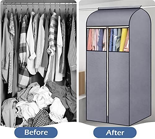SLEEPING LAMB 54'' Hanging Garment Bags for Closet Storage Sealed Completely Jackets Coats Suits Clothes Rack Cover for Wardrobe with Clear PVC Window, 2 Packs, Grey(Hanging Rod Not Included)
