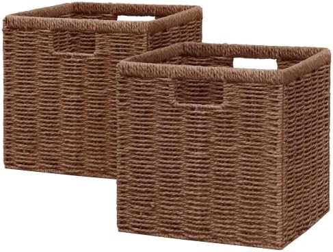 Vagusicc 11 inch Wicker Storage Basket, Set of 2 Wicker Baskets with Handle