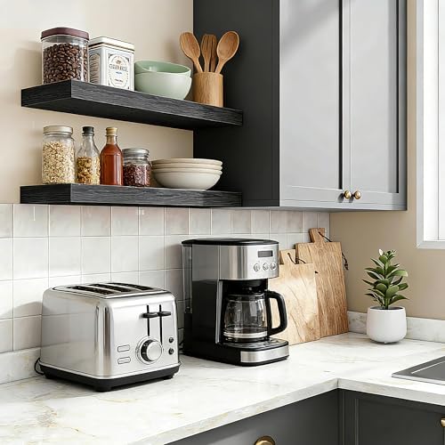 23.6"L Heavy Duty Solid Wood Core Floating Shelves, Black, Set of 2
