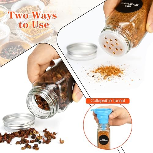 DkOvn 24pcs Glass Spice Jars, 4oz Empty Spice Jars with Metal Caps, Labels, Shaker Lids, Collapsible Funnel, Chalk Pen, Seasoning Organizer for Spice Rack | with Metal Caps, Labels, Shaker Lids, Collapsible Funnel, Chalk Pen, Seasoning Organizer for Sp...