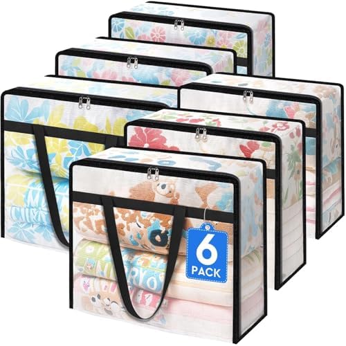 BlissTotes Moving Bags 60L 6PCS, Clear Clothes Storage Under Bed Storage