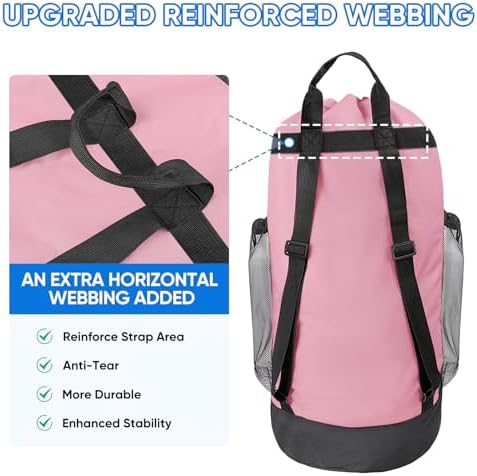 BALEINE 2PK 120L Laundry Bag Backpack, 900D Oxford Fabric Large Travel Laundry Bags with Shoulder Straps and 2 Mesh Pockets for College Dorm, Apartment, Laundromat (Pink, 120L)