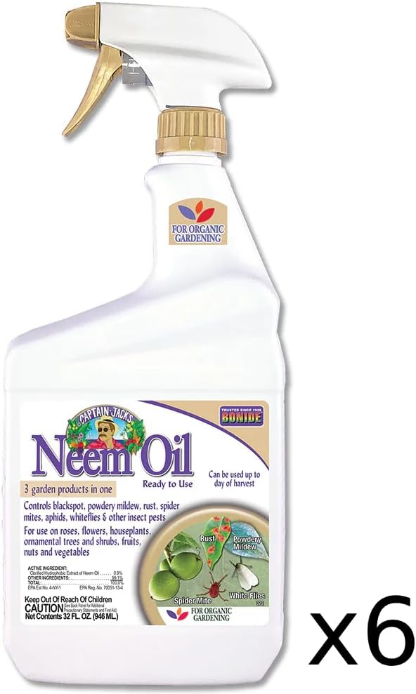 Bonide Captain Jack's Neem Oil, 32 oz Ready-to-Use Spray, Multi-Purpose Fungicide, Insecticide and Miticide for Organic Gardening (Case of 6)