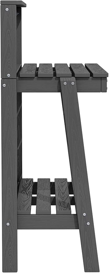 SERWALL Potting Bench Outdoor with Storage, 3-Tier HDPE Gardening Table with Angled Legs & Tool Hooks, All-Weather Heavy Duty Potting Table for Patio, Backyard, Garden, Gray