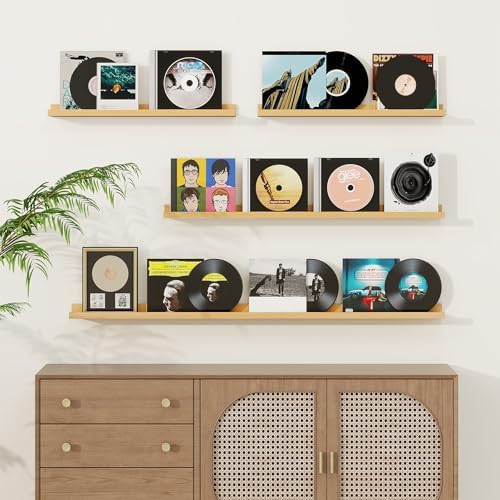 Picture Ledge Shelf, Floating Shelves Set of 2, 48 Inches Solid Wood Nursery Book Shelves for Toys Storage, Kids Bookshelf Wall Mounted for Living Room Bedroom Decor Books Photo Frames, Natural