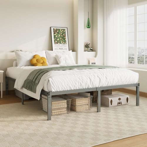 Allewie Queen Bed Frame, 14 inch Metal Beds with Storage Space, Grey