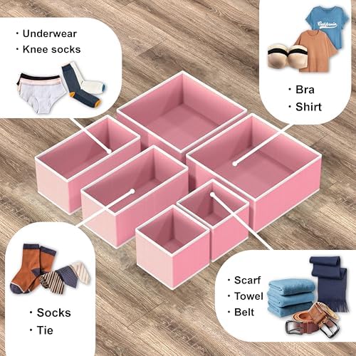 Simple Houseware Underwear Drawer Organizer, Set of 6, Pink