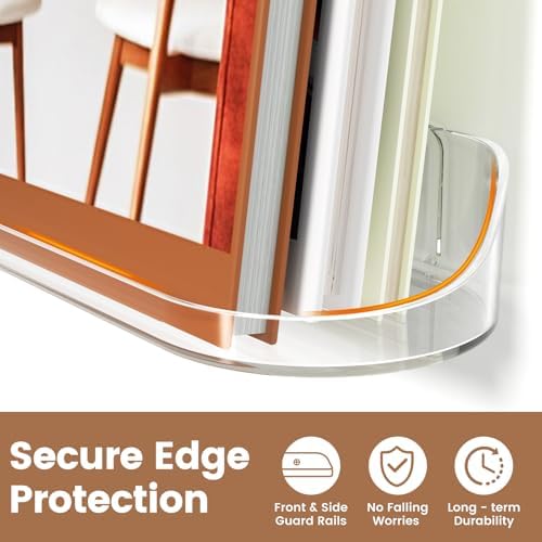 SpaceWhisper Arcylic Floating Shelves for Wall, 2-Pack, Clear | Display Hanging arcylic Shelf Organizer for Book, Picture Ledge, Room Decor, Wall Shelves for Bathroom, Bedroom, Living Room