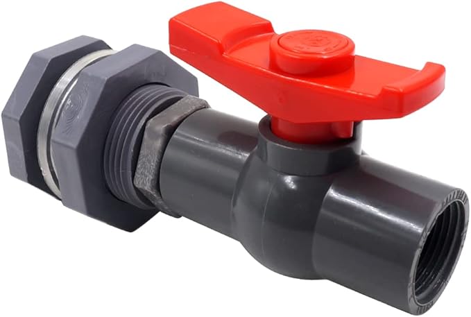 rain Barrel Spigot 1 inch PVC Bulkhead Adapter 1" I.D. Female Thread Red Switch Valve Garden kit, for 5/2.5/50/55/100 Gallon Water Tank rainwater stock