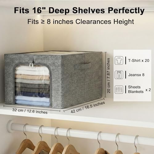 GoMaihe Baby Clothes Storage Bins with Metal Frame 27L 6-Pack Grey