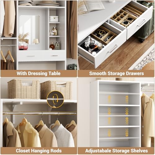 Unikito 156" Modular Corner Closet System with Vanity Desk Tower, White