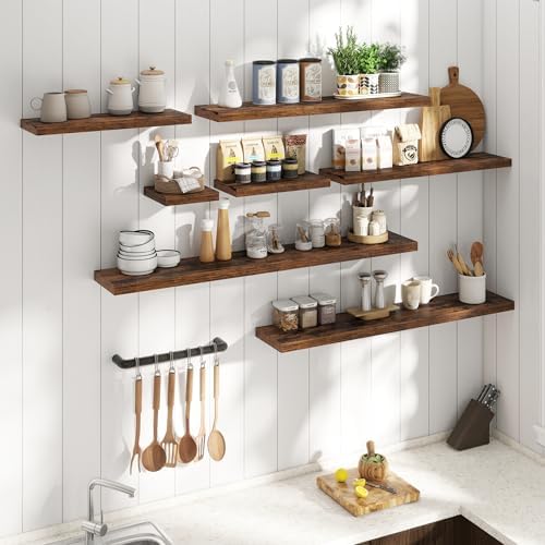 16 Inch Floating Shelves for Wall 2 Pack, 8"D Wood Grain Bathroom Shelves