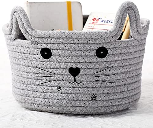 Zopeal Cat Woven Gift Basket Storage,8.3 x 4.7 Inch,Light Gray